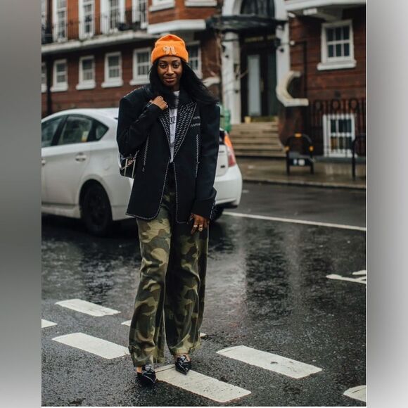 Norma Kamali Green Camo tactical field Cargo Pants Women's Size 12 - Picture 11 of 15